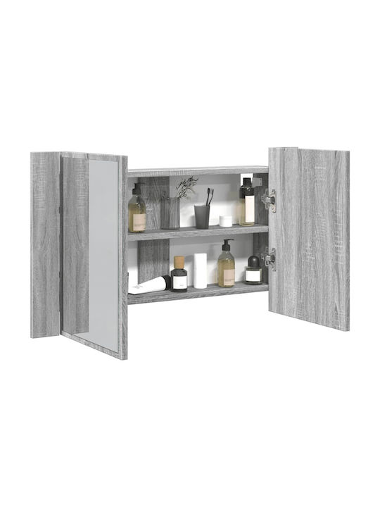 vidaXL Bathroom Mirror Led made of Plastic with Shelf & Cabinet 80x12cm Gray