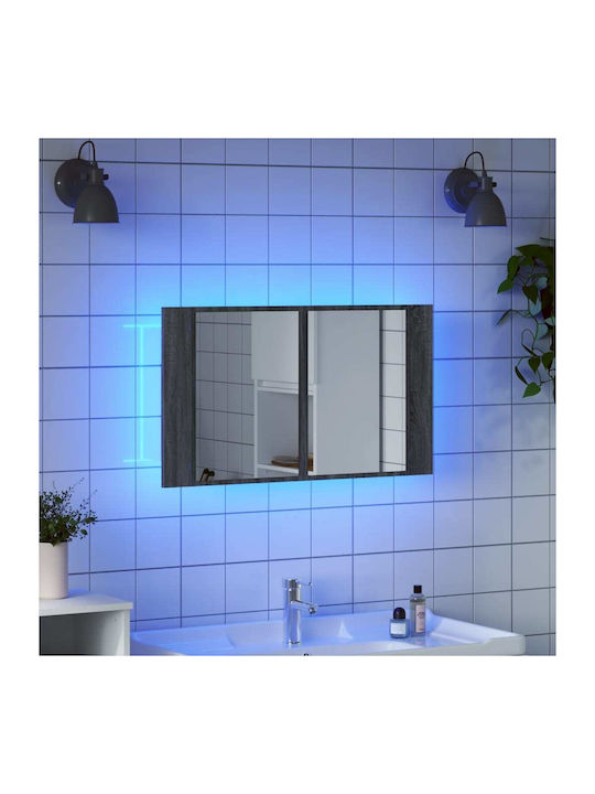 vidaXL Bathroom Mirror Led made of Plastic with Shelf & Cabinet 80x12cm Gray