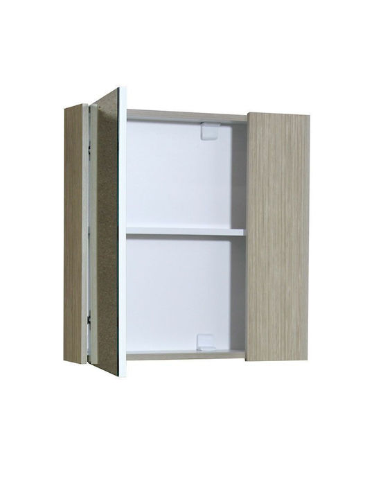 M-Mebel Oglindă de Baie din Oțel Inoxidabil cu Raft & Dulap cu Lungime 60cm Gri