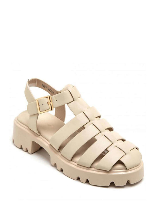 Keep Fred Women's Flat Sandals with Strap in Beige Color