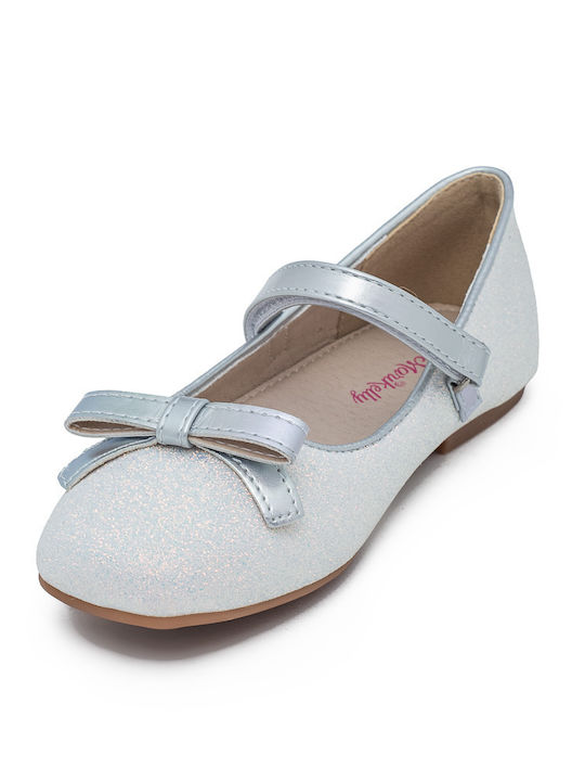 Kids Ballerinas with Hoop & Loop Closure Silver