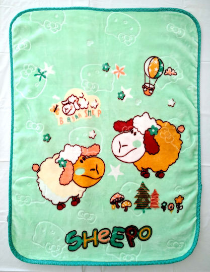 Decobebe Κουβέρτα Κούνιας Sheepo Βελουτέ Πράσινη 100x130εκ.