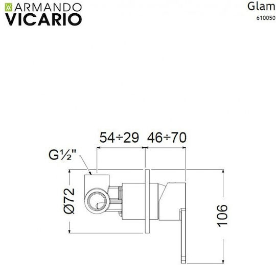Armando Vicario Glam Μίκτης Μπαταρίας Εντοιχισμού για Ντουζιέρα 2 Εξόδων Ασημί