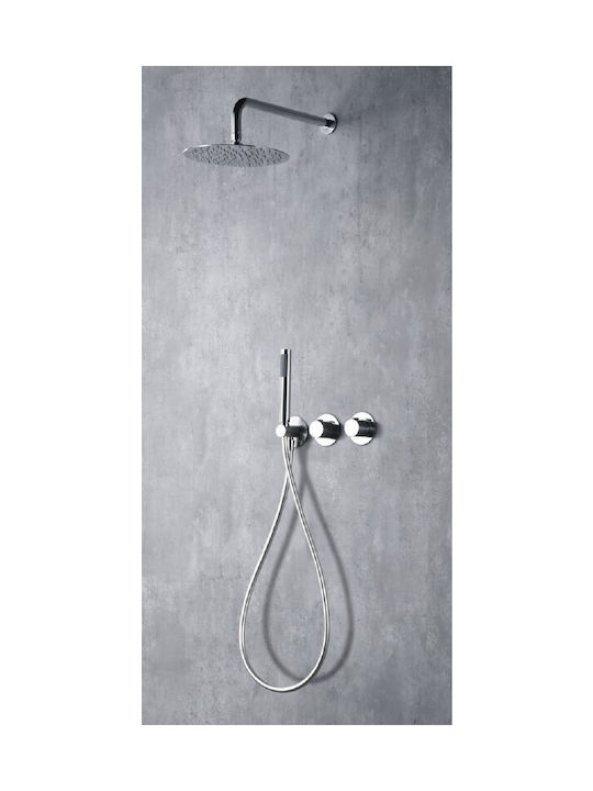 Imex Set Mischer & Handbrause für Wandmontage für Dusche 2 Ausgänge Silber
