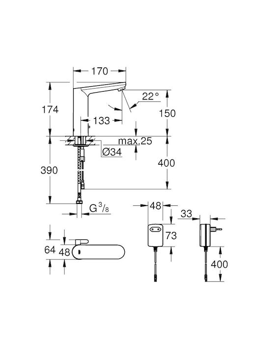 Grohe Eurosmart Cosmopolitan E Миксер Смесител за мивка със Сензор Grohe Eurosmart Cosmopolitan E Миксер Смесител за мивка със Сензор