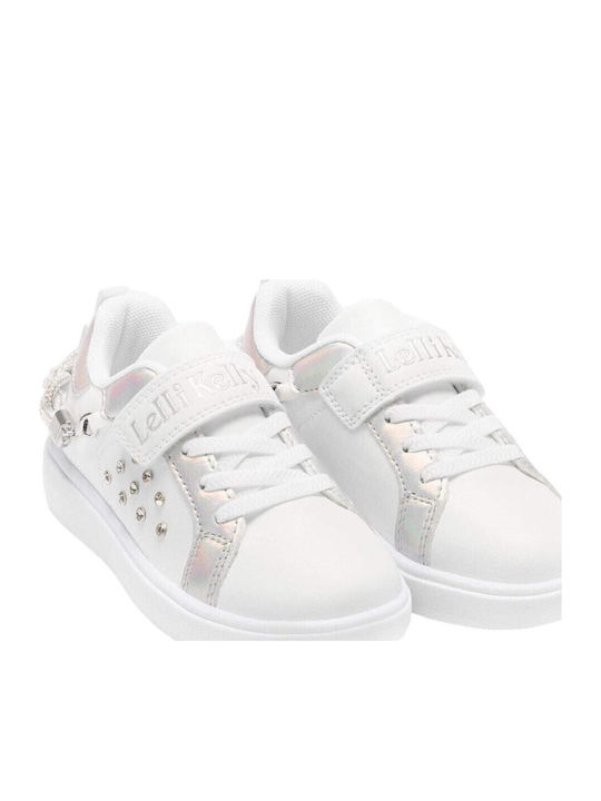 Kids Sneakers with Hoop & Loop Closure Bianco / Argento