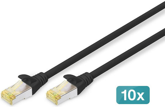 Digitus S/FTP Cat.6a (Gigabit) Καλώδιο Δικτύου Ethernet 0.5m Μαύρο 10τμχ