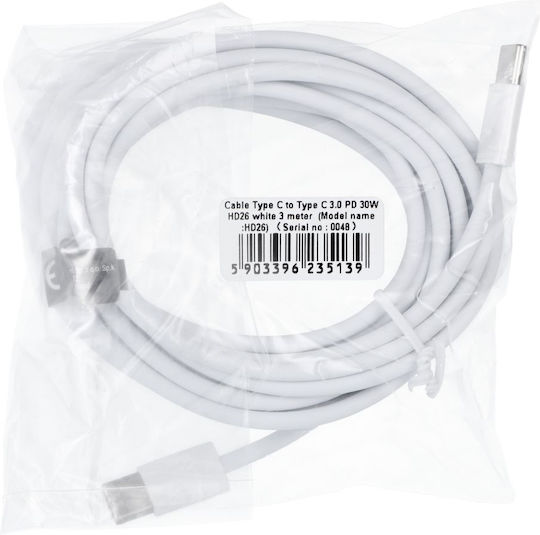 USB 2.0 Cable USB-C male - USB-C 30W Λευκό 3m 596609