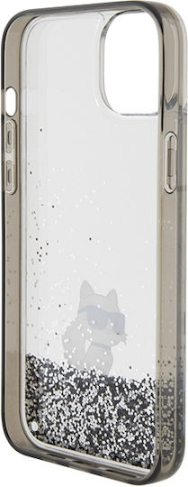 Karl Lagerfeld Liquid Glitter Choupette Umschlag Rückseite Kunststoff Transparent (iPhone 15 Plus / 16 Plus)