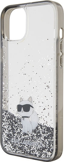 Karl Lagerfeld Liquid Glitter Choupette Umschlag Rückseite Kunststoff Transparent (iPhone 15 Plus / 16 Plus)