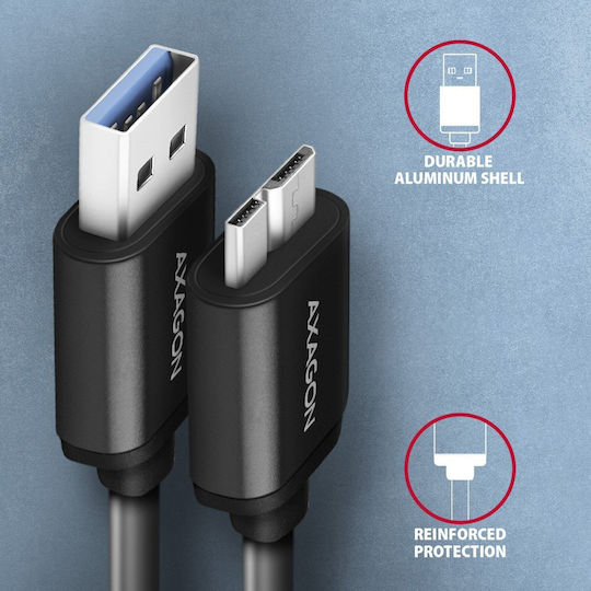 Axagon Regular USB 3.0 to micro USB Cable Μαύρο 1m (BUMM3-AM10AB) 1τμχ