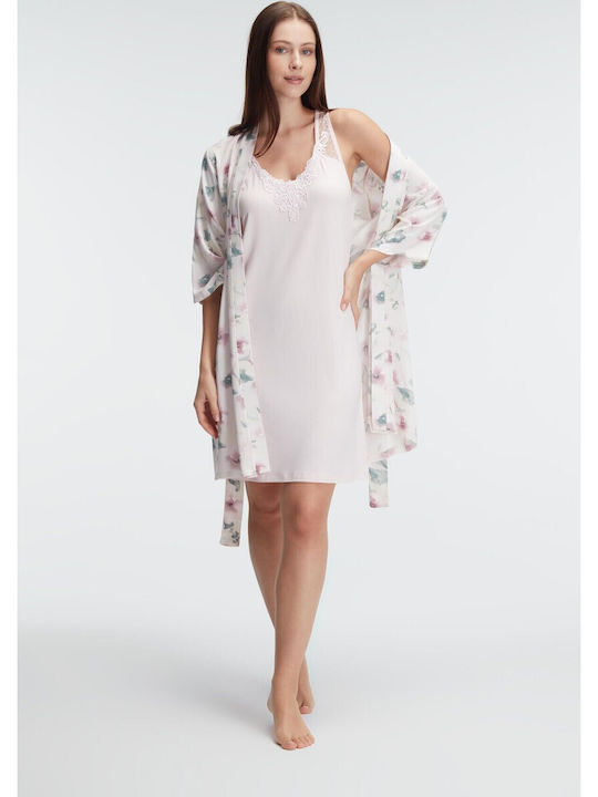 Anil Ev & Ic Giyim Summer Women's Robe with Nightdress Rose