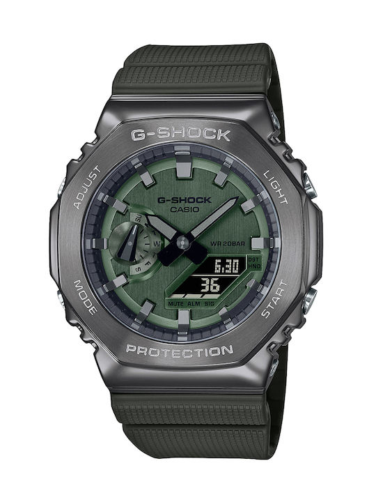 Casio Analog/Digital Watch Chronograph Battery with Green Rubber Strap