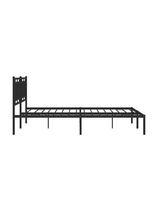 Метално Легло Кинг Сайз Черно с Дъски за Матрак 193x203см