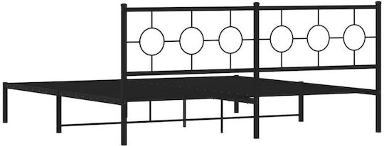 Pat King Size Metalic Negru Cu Plăci Pentru Saltea 193x203cm