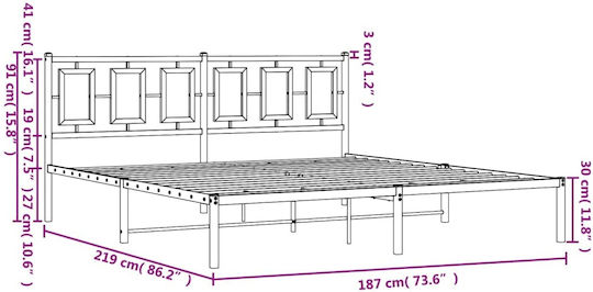 Pat King Size Metalic Alb Cu Plăci Pentru Saltea 183x213cm