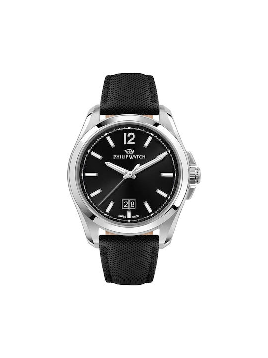 Philip Watch Watch Battery with Black Leather Strap