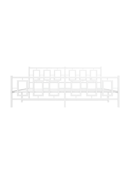 Bed King Size Metal White with Slats for Mattress 193x203cm
