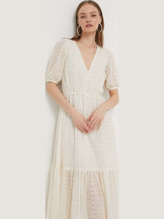 Maxi Shirt Dress Dress with Ruffle Ecru