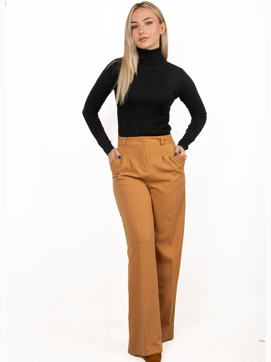 High-waisted Flared Trousers in Camel