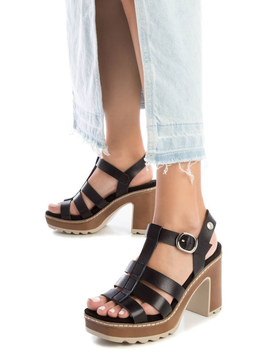 Refresh Synthetic Leather Women's Sandals Black with Chunky High Heel