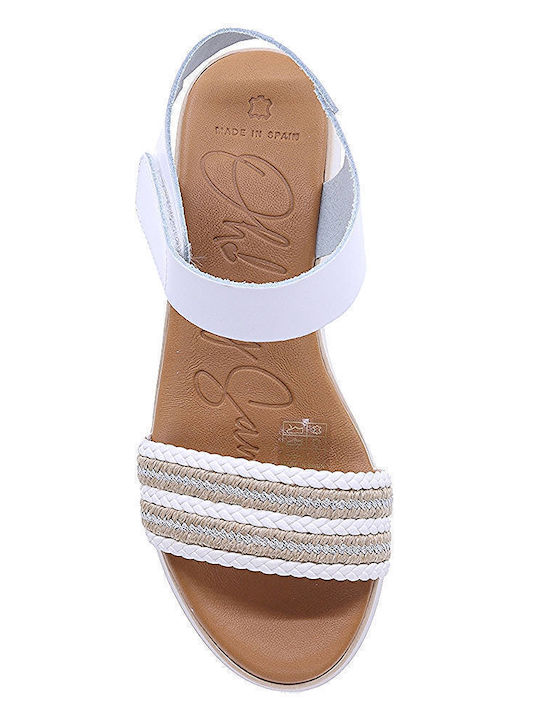 Oh My Sandals Women's Leather Ankle Strap Platforms White