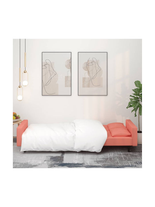 Doppelsitzer Sofa Bett Samt Rosa mit Dekokissen 220x84,5x69cm