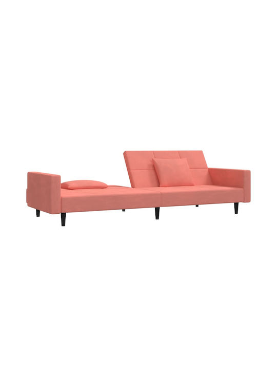 Doppelsitzer Sofa Bett Samt Rosa mit Dekokissen 220x84,5x69cm