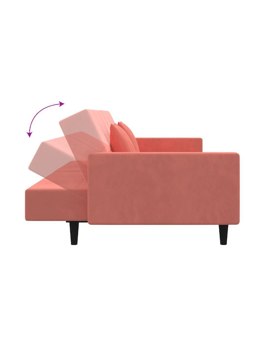 Doppelsitzer Sofa Bett Samt Rosa mit Dekokissen 220x84,5x69cm