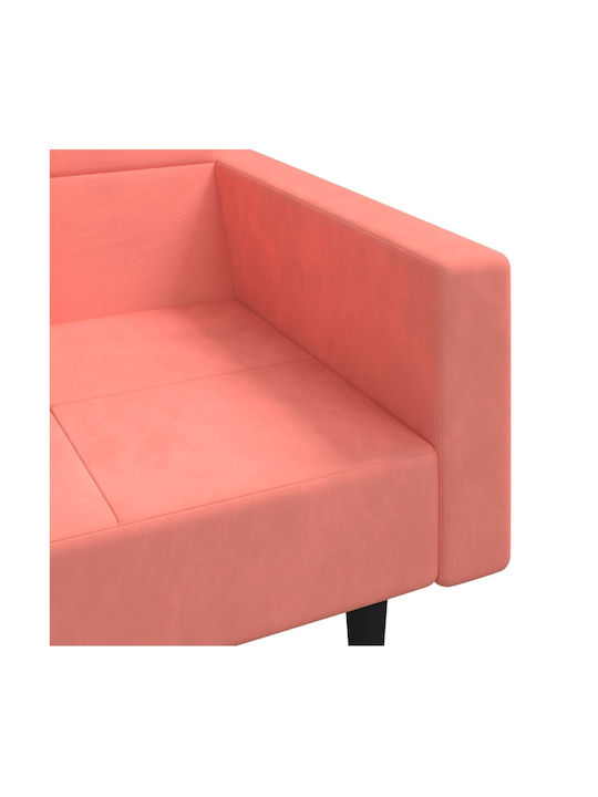 Doppelsitzer Sofa Bett Samt Rosa mit Dekokissen 220x84,5x69cm