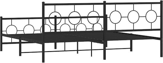 Pat King Size Metalic Negru Cu Plăci Pentru Saltea 193x203cm