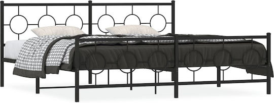 Pat King Size Metalic Negru Cu Plăci Pentru Saltea 193x203cm