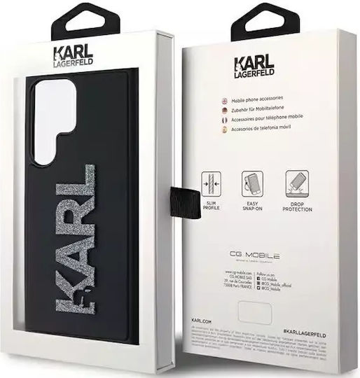 Karl Lagerfeld 3d Rubber Glitter Logo Umschlag Rückseite Kunststoff / Silikon Schwarz (Galaxy S23 Ultra)