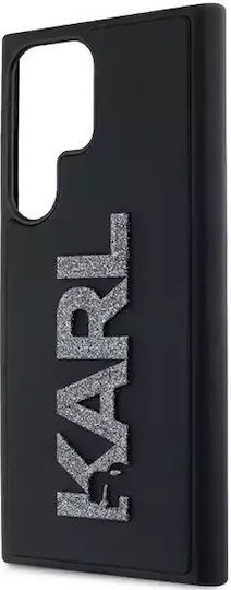 Karl Lagerfeld 3d Rubber Glitter Logo Umschlag Rückseite Kunststoff / Silikon Schwarz (Galaxy S23 Ultra)