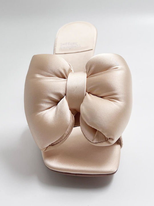 Mules with Thin High Heel in Beige Color