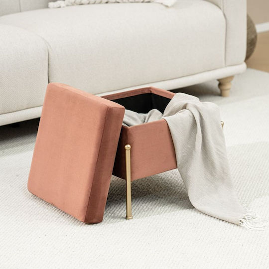 Σκαμπό Σαλονιού με Αποθηκευτικό Χώρο Επενδυμένο με Βελούδο Panton Σάπιο Μήλο-Χρυσό 40x40x36.5εκ.