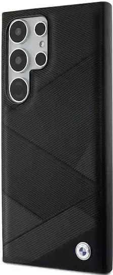 BMW Signature Leather Crossing Lines Pattern Umschlag Rückseite Leder Schwarz (Galaxy S24 Ultra)