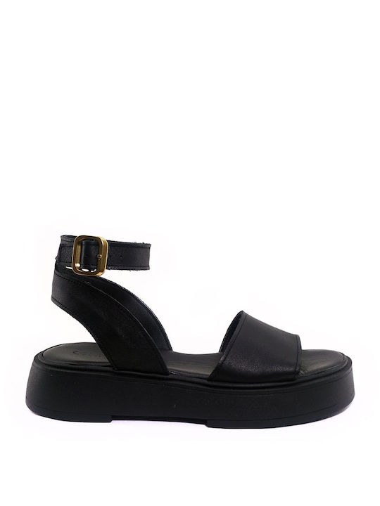 Commanchero Original Piele Sandale dama Pantofi cu platformă în Negru Culoare