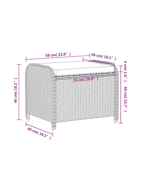 Garden Stool Cube Outdoor Rattan with Cushion Black 58x46x46cm