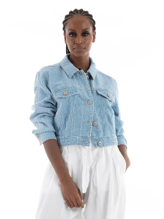 Only Women's Short Jean Jacket for Winter Light Aged Denim