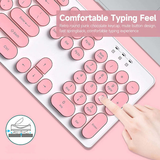 Fără fir Bluetooth Set tastatură și mouse Engleză US Roz