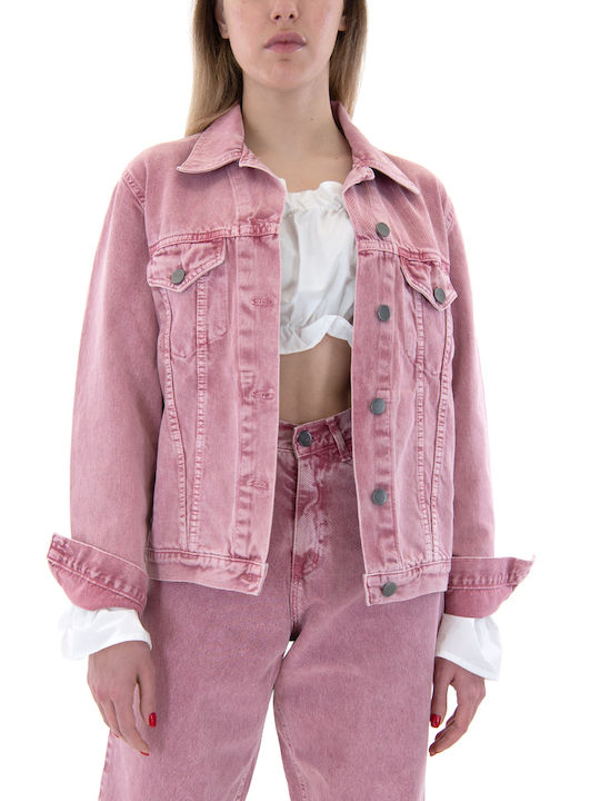 Co|Te Women's Short Jean Jacket for Spring or Autumn Pink