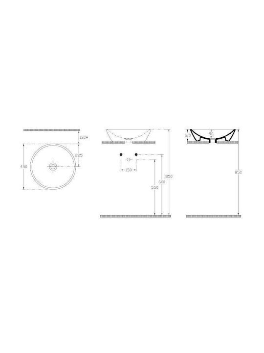 Voss Milo PVD Επικαθήμενος Νιπτήρας Inox 33x33x12cm Inox Brushed
