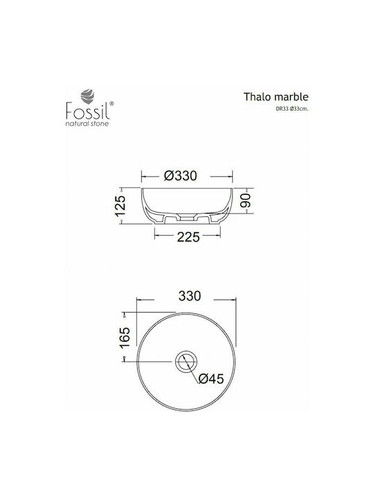 Fossil Thalo Надеждна мивка мрамор 33x33x9см Emperator Pale