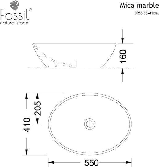 Fossil Deasupra Blatului Chiuvetă marmură 55x41cm Emperador Dark