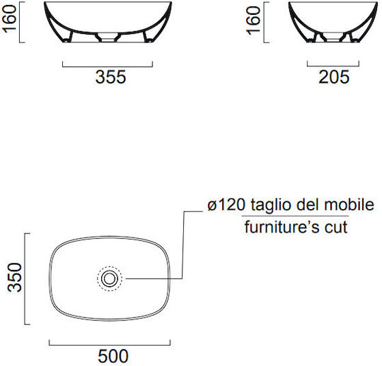 GSI Nubes Countertop Sink Porcelain 50x35x5cm Cenere