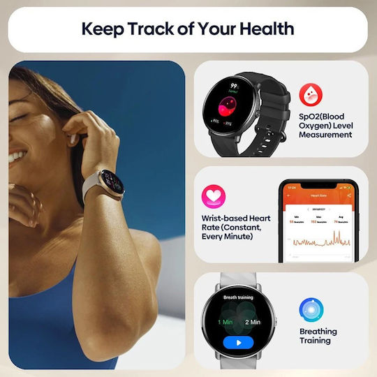 Zeblaze GTR 3 Pro Stainless Steel 45mm Smartwatch με Παλμογράφο (Μαύρο)