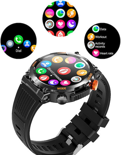 Microwear HT17 Smartwatch με Παλμογράφο (Μαύρο)