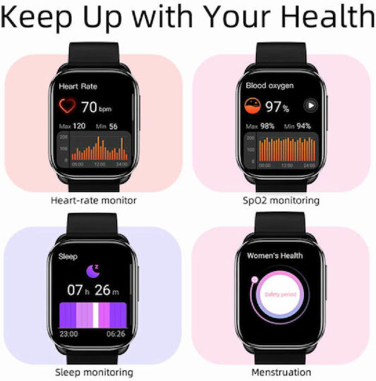 QCY Gs S6 Smartwatch με eSIM και Παλμογράφο (Μαύρο)