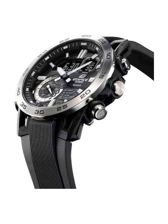 Casio Edifice Ψηφιακό Ανδρικό Ρολόι 48mm Χρονογράφος Μπαταρίας με Μαύρο Καουτσούκ Λουράκι